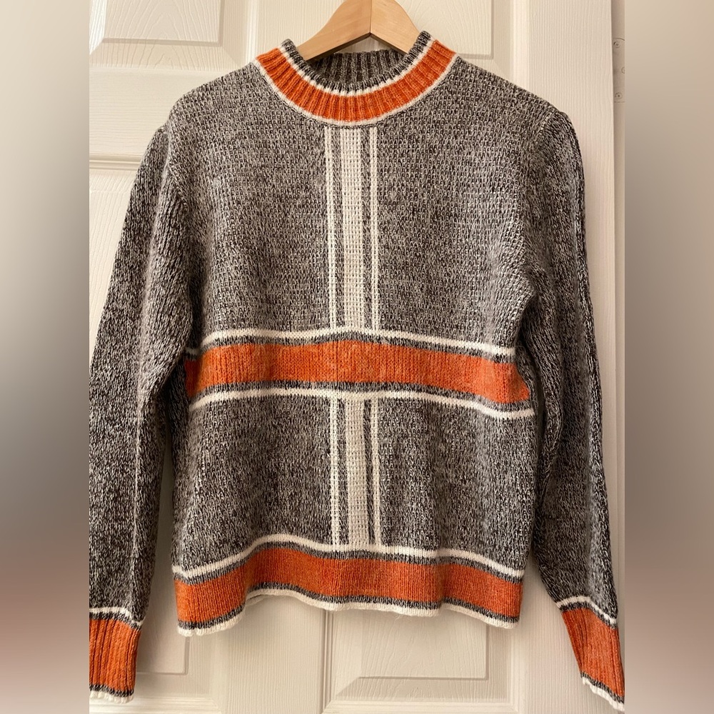 VTG Retro Crew Neck Pullover Sweater Brown Coral/Rust Ivory